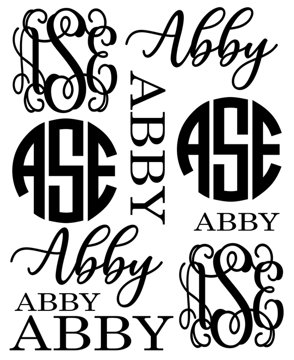 Decal Sheet - 10 Vinyl Monograms and Names