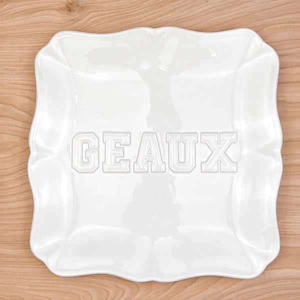 Geaux Embossed Square Platter - White