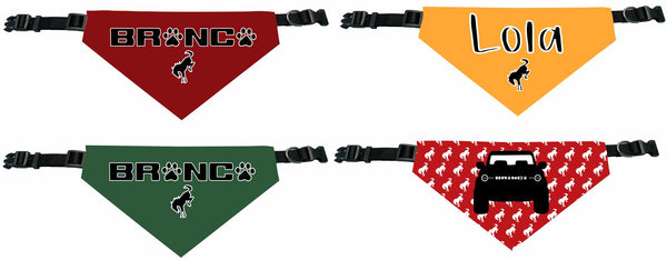 Bronco Personalized Reversable Dog Bandana (Red, Yellow and Green)